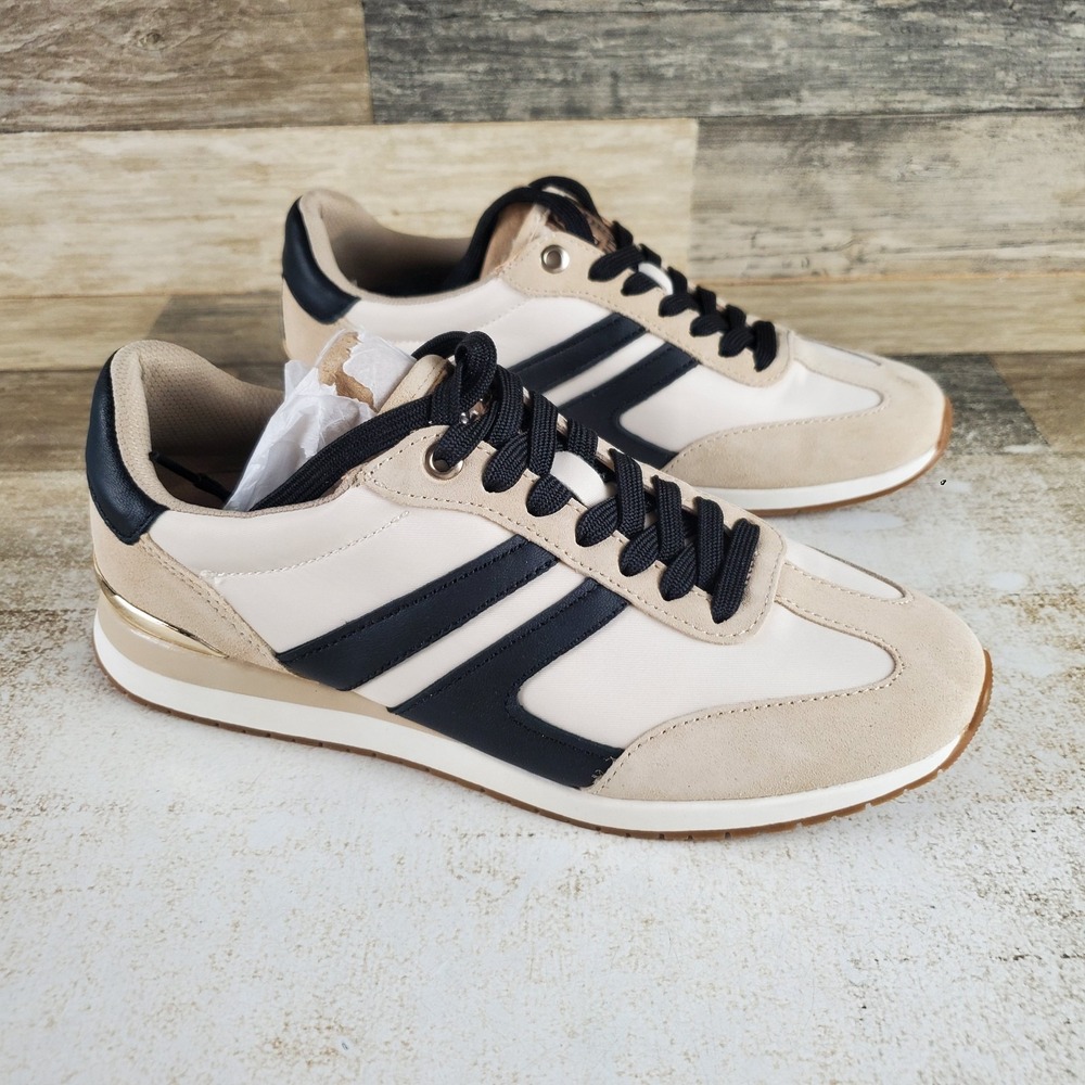 Naturalizer Lorena Womens Shoes Sz 7 M Off White Fabric & Suede Lace Up Sneakers